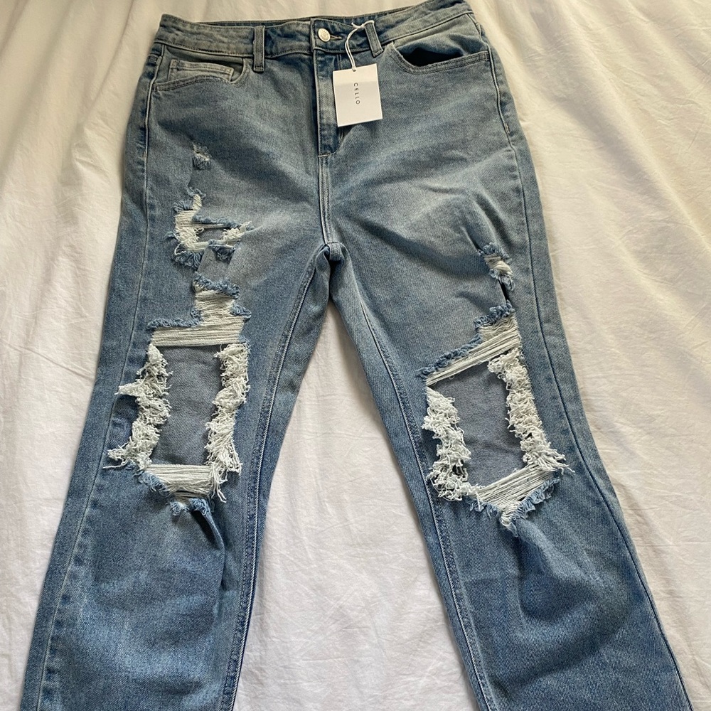 Straight Leg Ripped Jeans